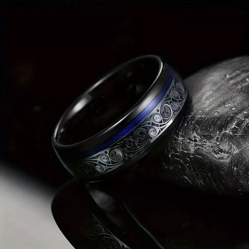 Men's Women's 8mm Tungsten Guitar String Spiral Pattern Comfort-Fit Wedding Band